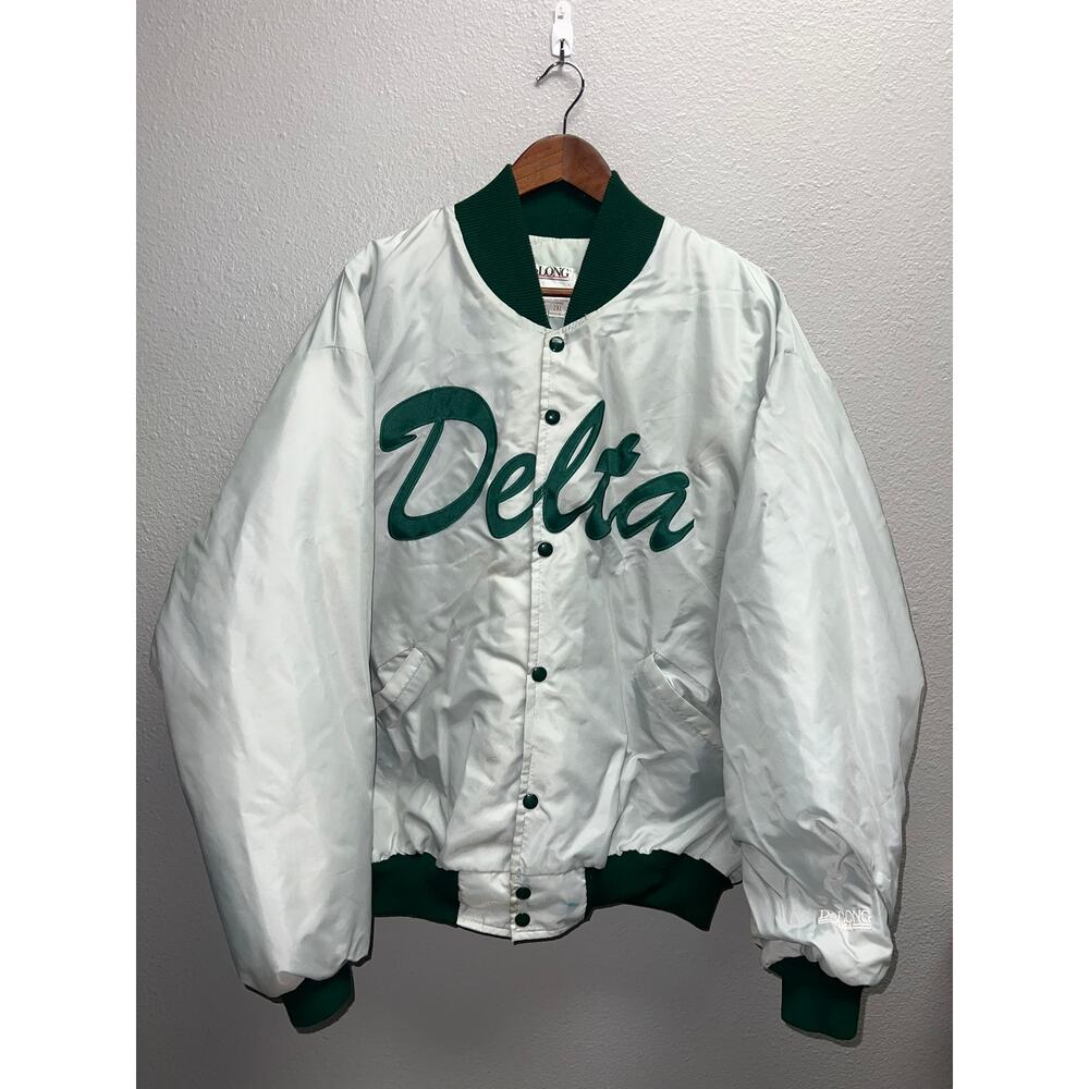 Vintage Delong Bomber Jacket DeLong USA Delta Gray Green Button Up VTG 2XL